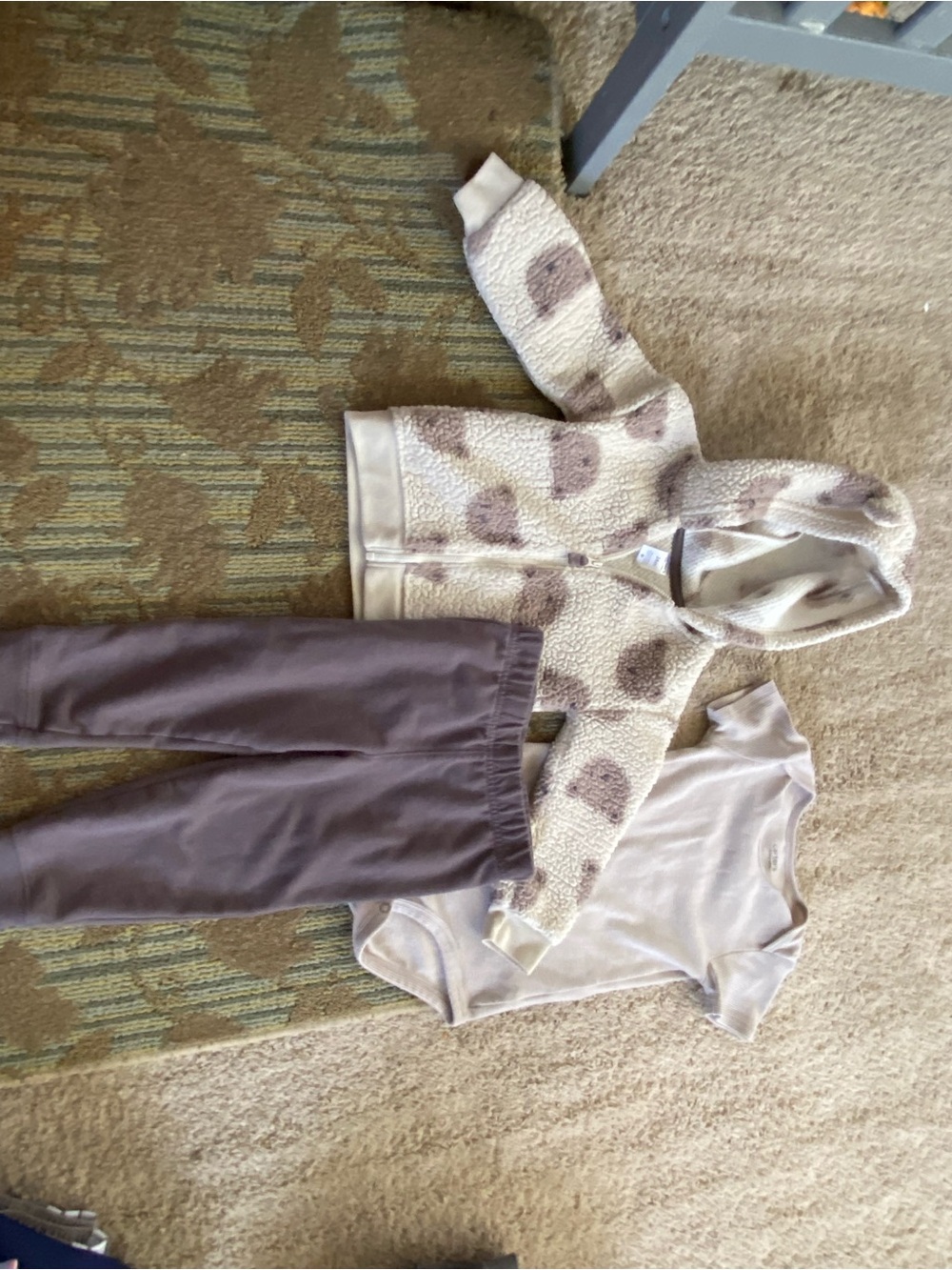 Carter's Cream & Brown Polka Sherpa Hoodie Set with Brown Pants